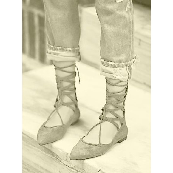 Free People Shay Lace-Up Flats Taupe Suede Leather Corset Strappy Distressed 6 - Picture 4 of 16